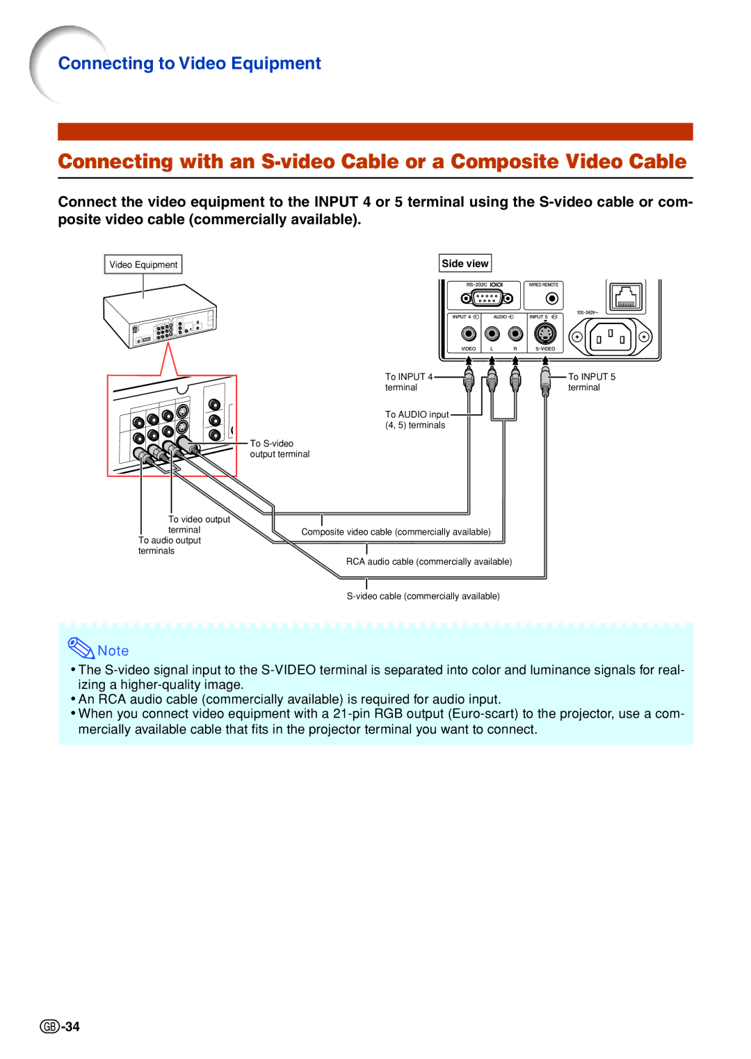 Sharp XG-PH70X-N operation manual Connecting with an S-video Cable or a Composite Video Cable 