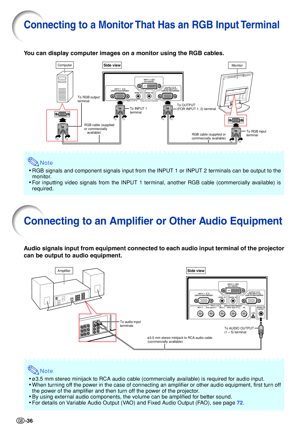 Sharp XG-PH70X-N operation manual Connecting to an Amplifier or Other Audio Equipment 