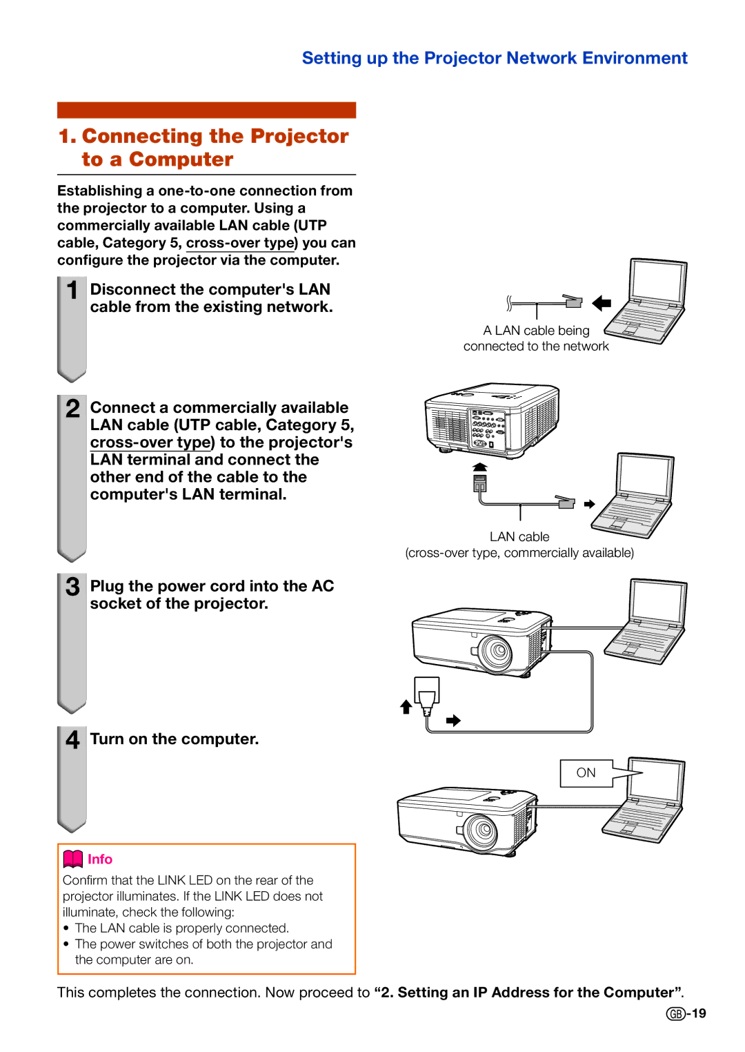 Sharp XG-PH80X-N Connecting the Projector to a Computer, Disconnect the computers LAN Cable from the existing network 