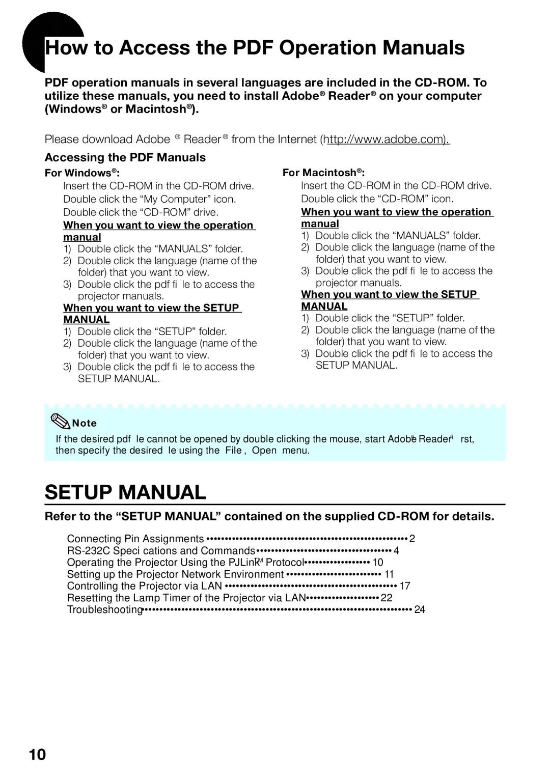 Sharp XG-SV200X, XG-SV100W appendix Setup Manual 