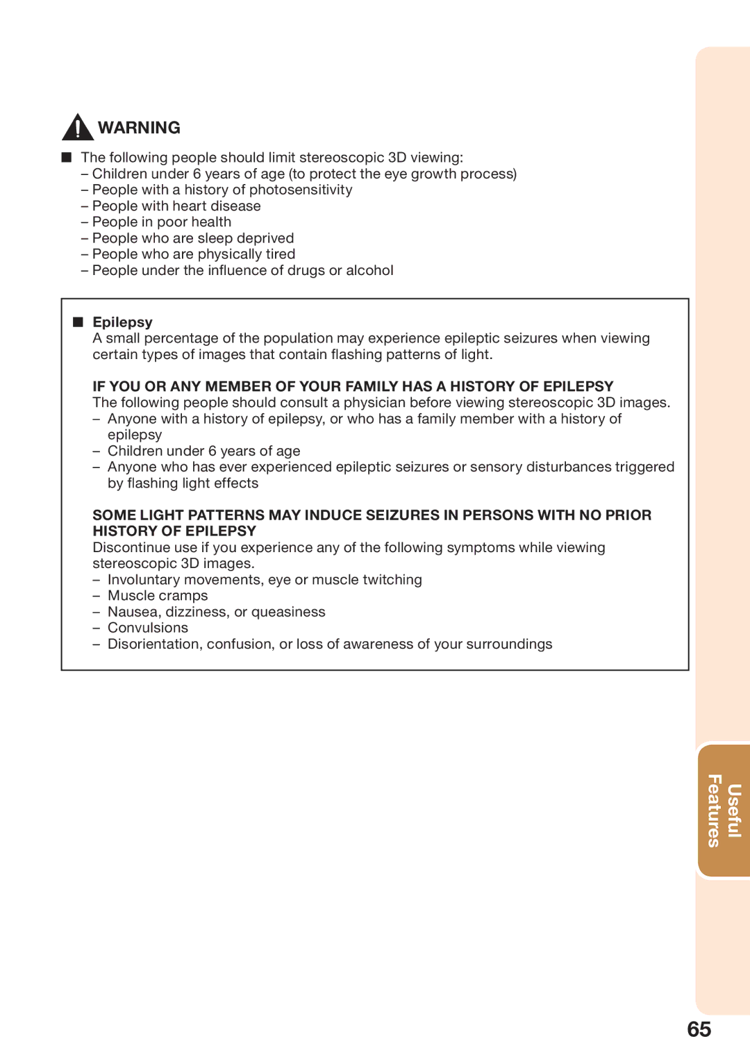 Sharp XG-SV100W, XG-SV200X appendix Epilepsy 