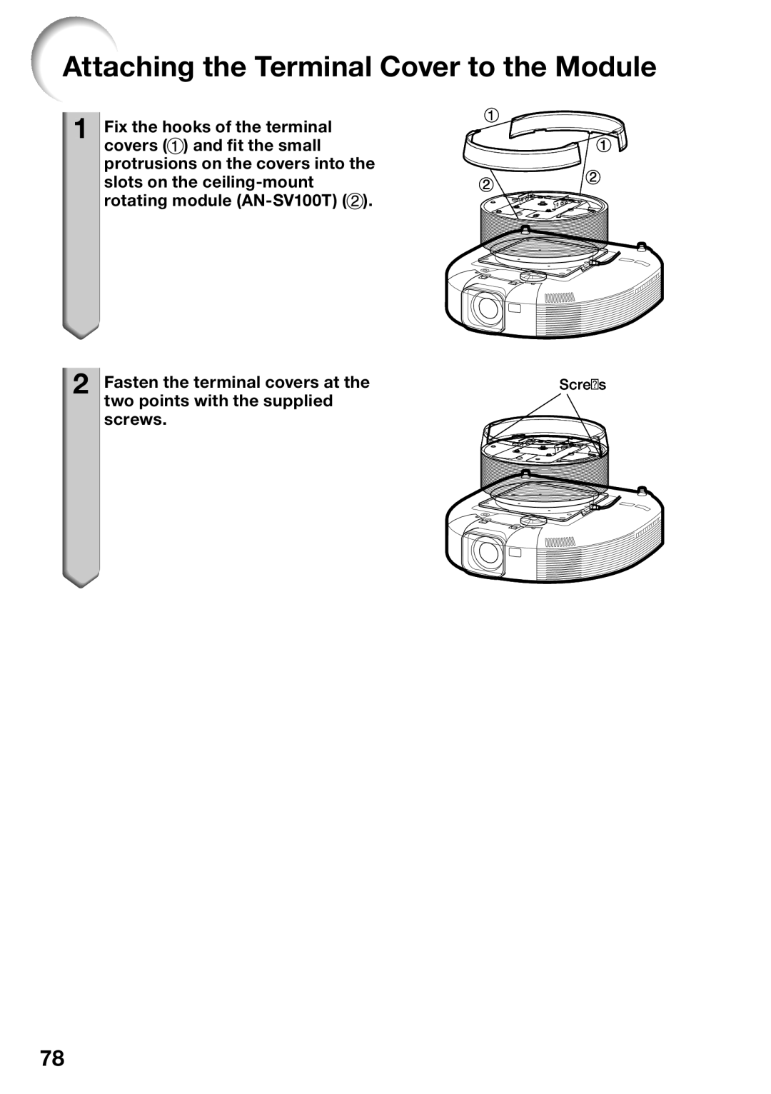 Sharp XG-SV200X, XG-SV100W appendix Attaching the Terminal Cover to the Module, Two points with the supplied Screws 