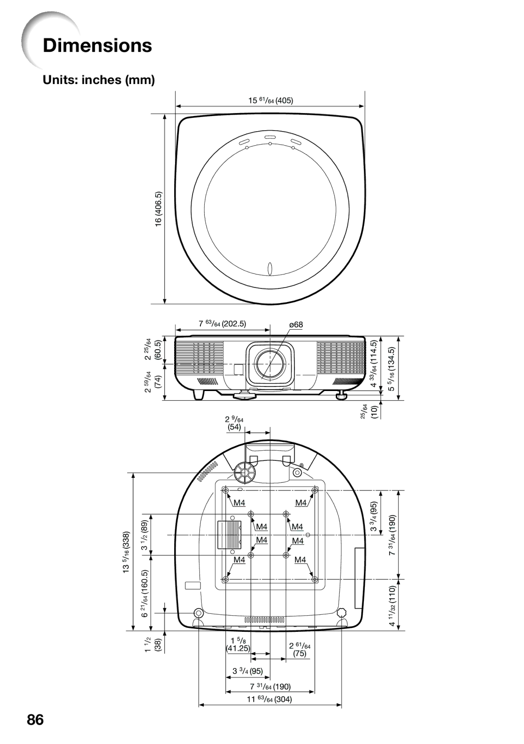 Sharp XG-SV200X, XG-SV100W appendix Dimensions 