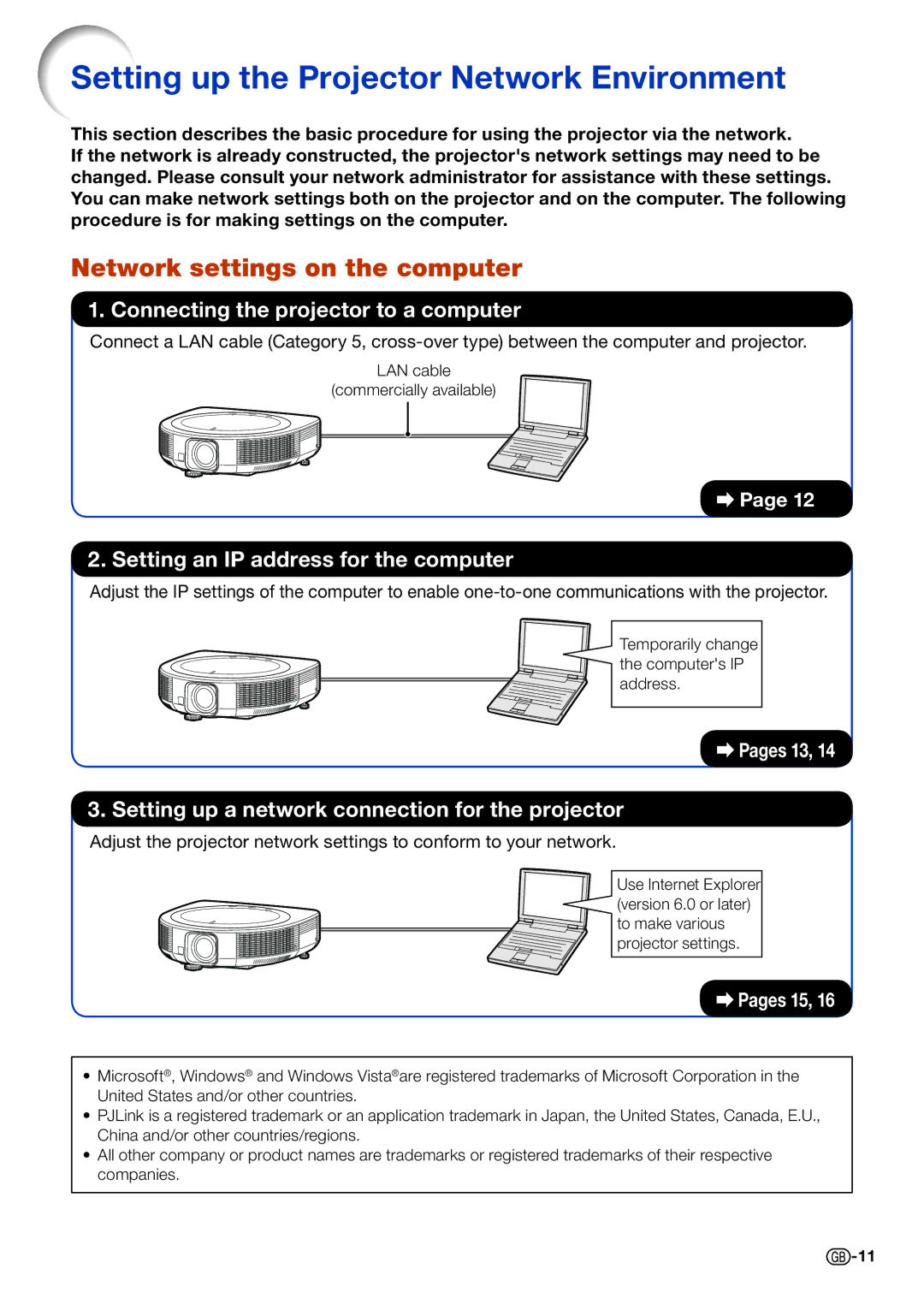 Sharp XG-SV100W, XG-SV200X specifications Setting up the Projector Network Environment, Network settings on the computer 