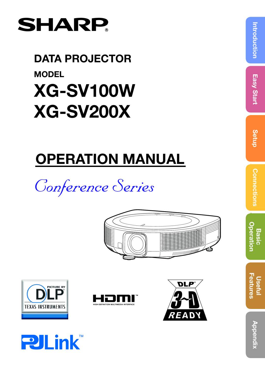 Sharp specifications XG-SV100W XG-SV200X, Setup Manual, Data Projector, Model, Connecting Pin Assignments 