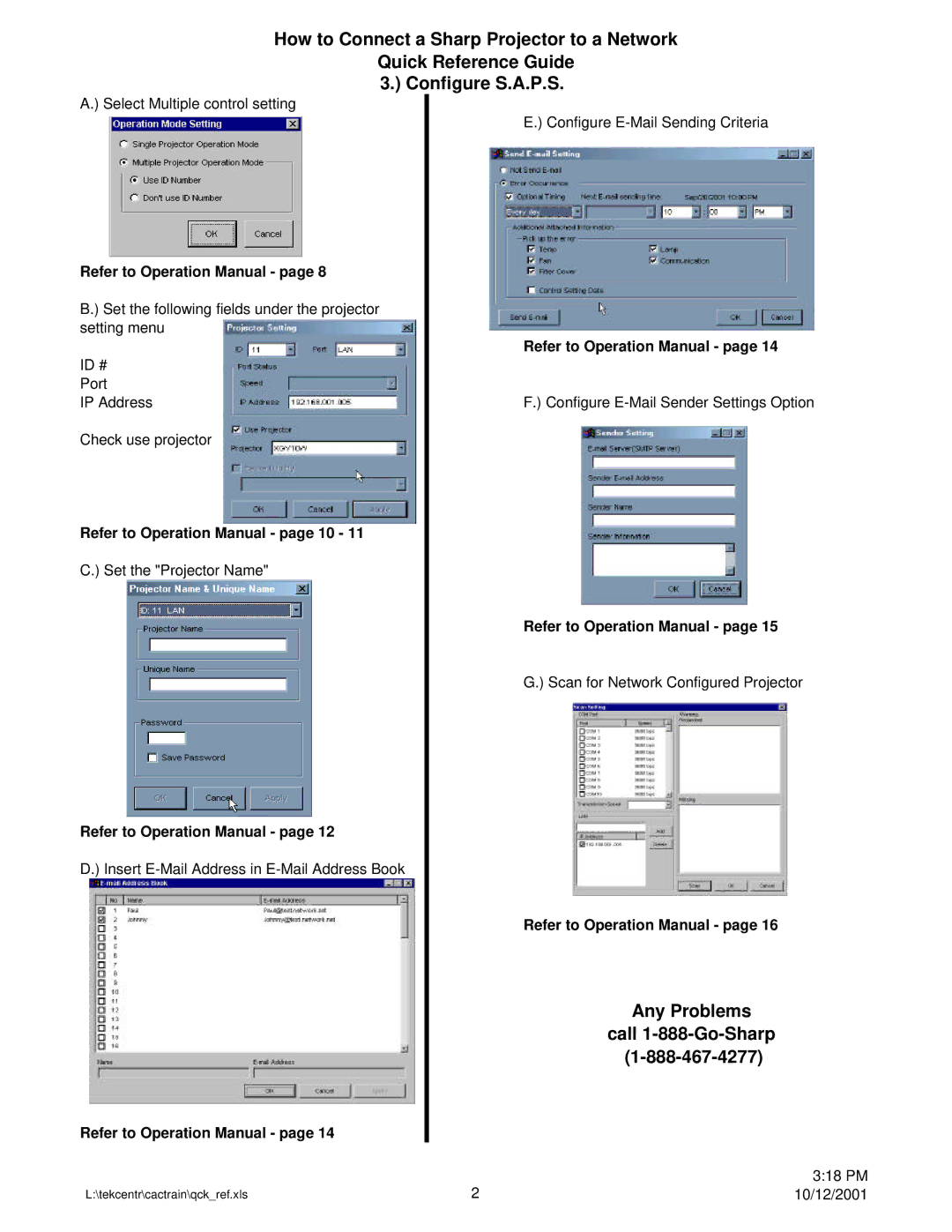 Sharp XG-V10WM, XG-V10WU, XG-V10XM operation manual Any Problems Call 1-888-Go-Sharp 