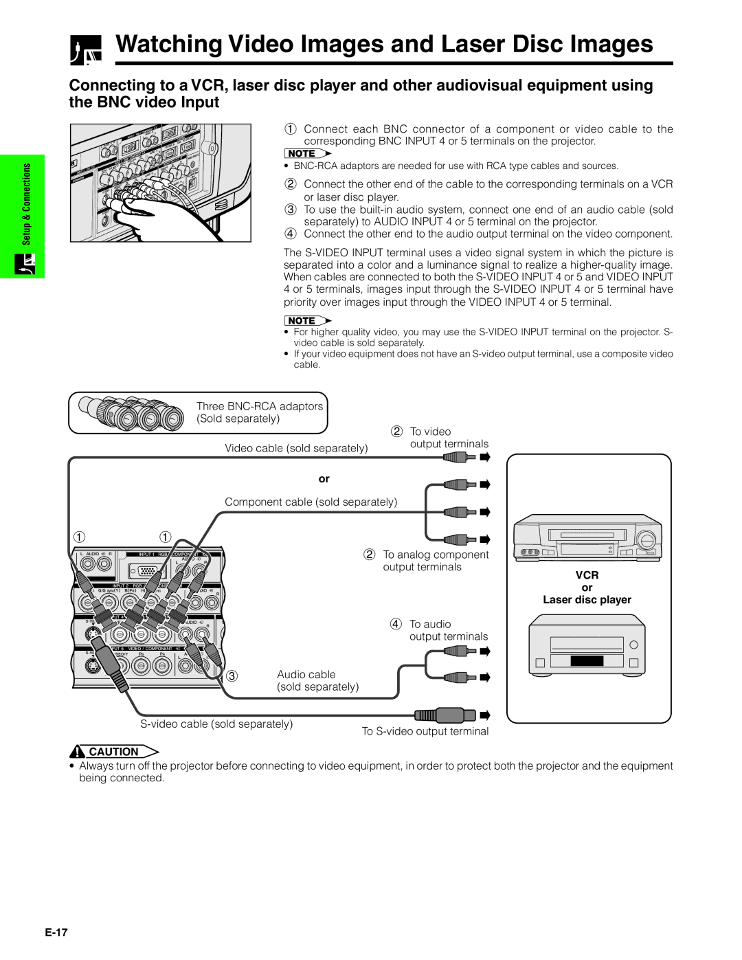 Sharp XG-V10XU operation manual Watching Video Images and Laser Disc Images, Laser disc player 