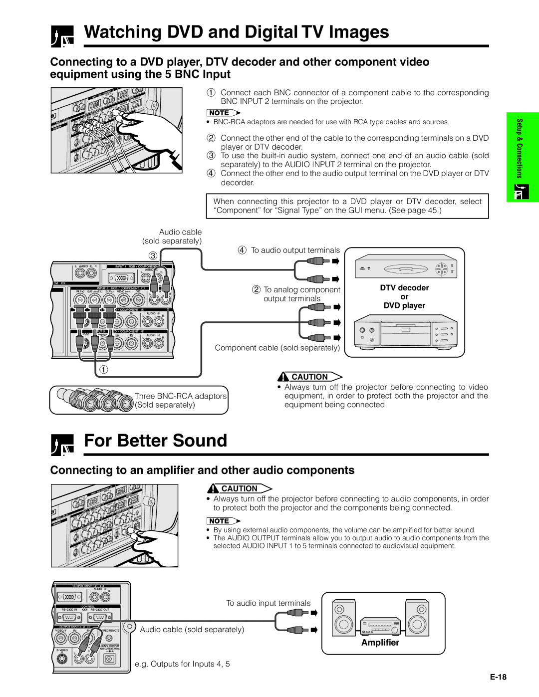 Sharp XG-V10XU Watching DVD and Digital TV Images, For Better Sound, Connecting to an amplifier and other audio components 