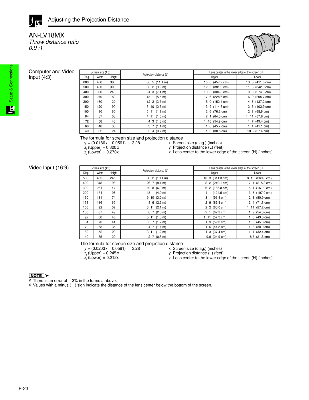 Sharp XG-V10XU operation manual AN-LV18MX, Throw distance ratio 0.9 