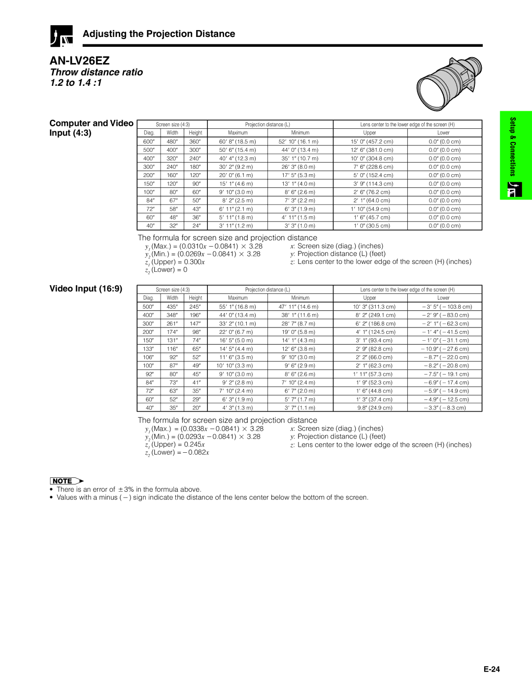 Sharp XG-V10XU operation manual AN-LV26EZ, Throw distance ratio 1.2 to 1.4 