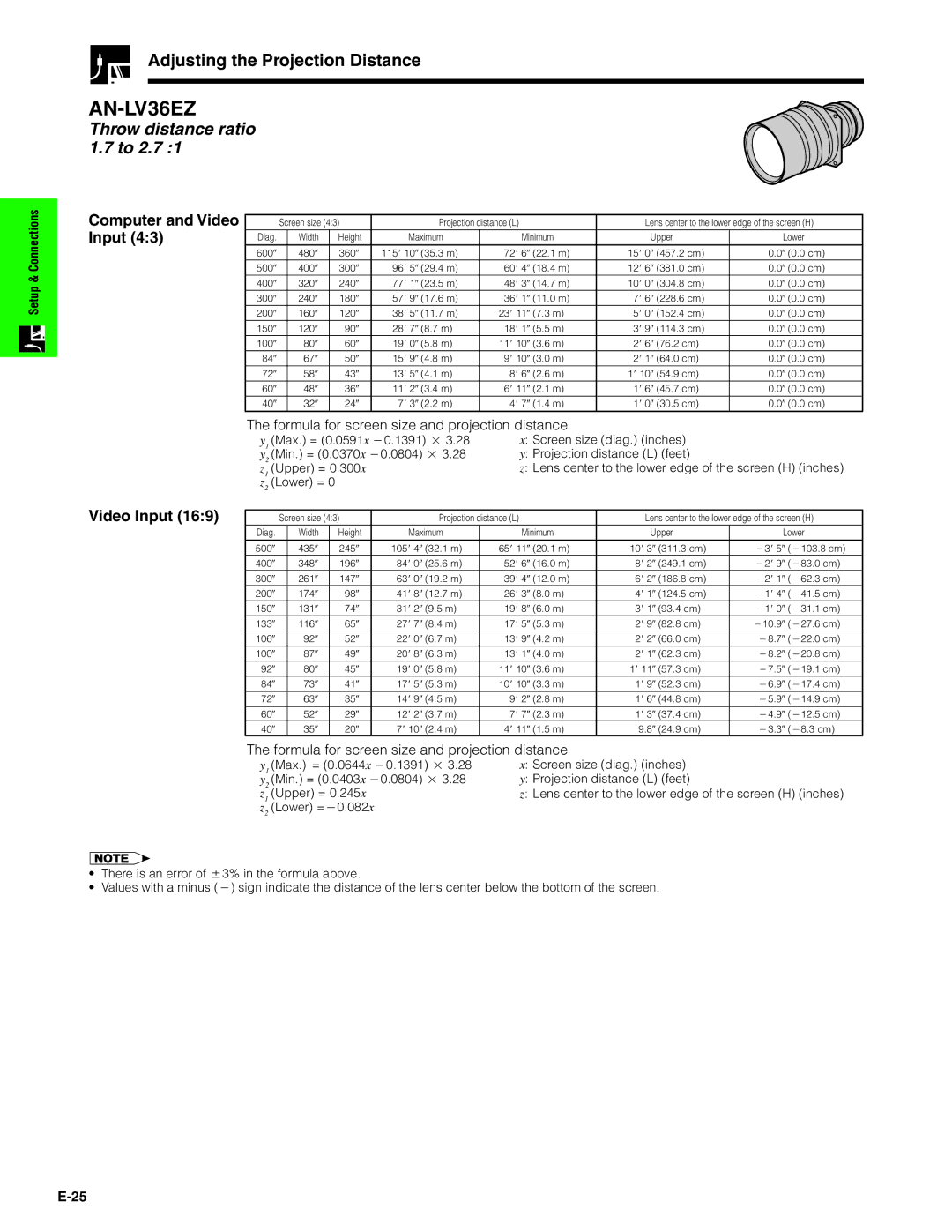 Sharp XG-V10XU operation manual AN-LV36EZ, Throw distance ratio 1.7 to 2.7 