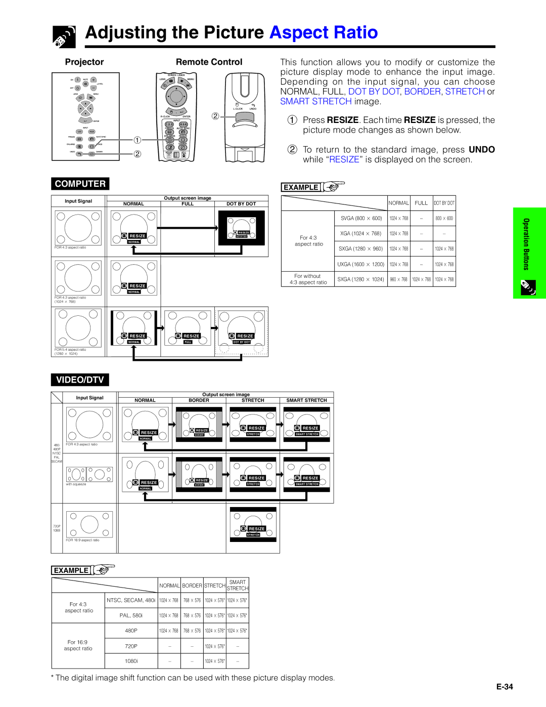 Sharp XG-V10XU operation manual Adjusting the Picture Aspect Ratio, Computer 