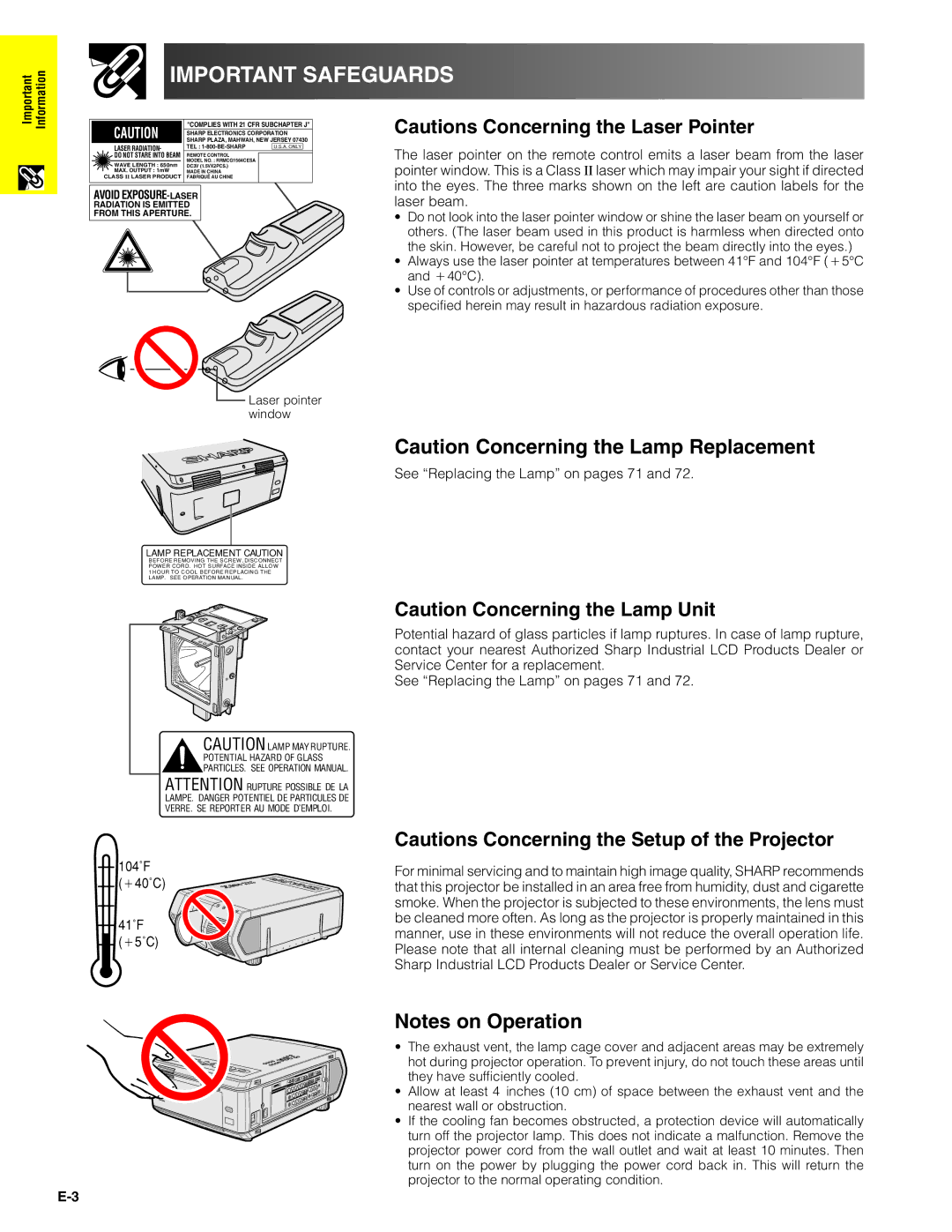 Sharp XG-V10XU operation manual Important Safeguards 