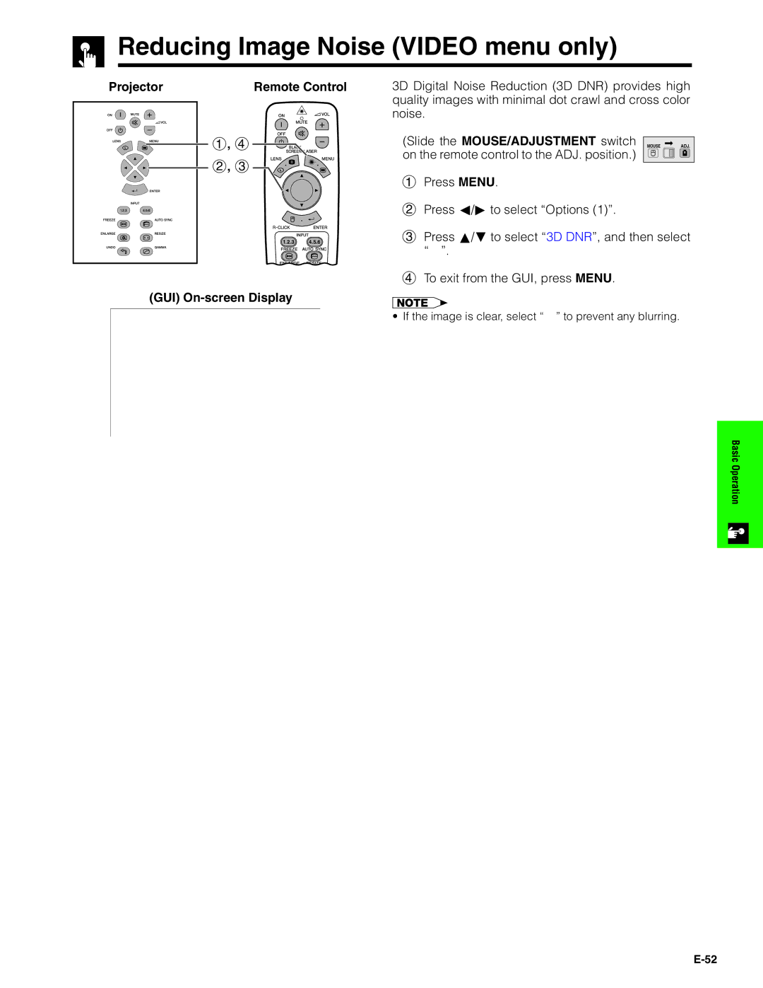 Sharp XG-V10XU operation manual Reducing Image Noise Video menu only 