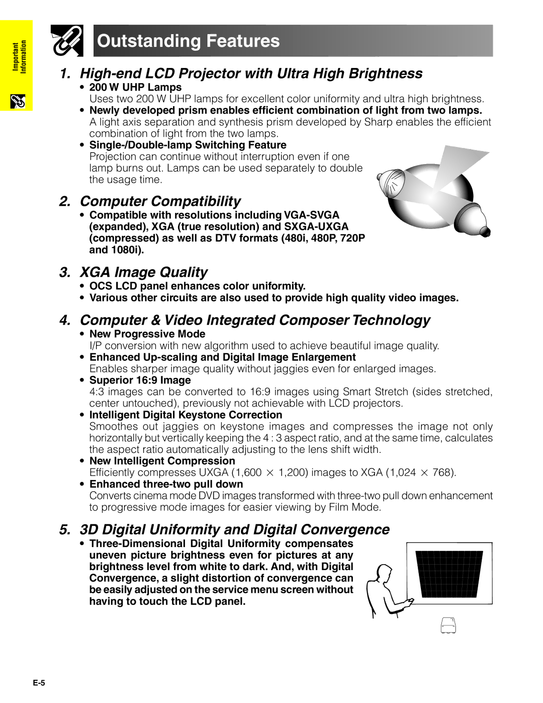 Sharp XG-V10XU operation manual Outstanding Features, High-end LCD Projector with Ultra High Brightness 