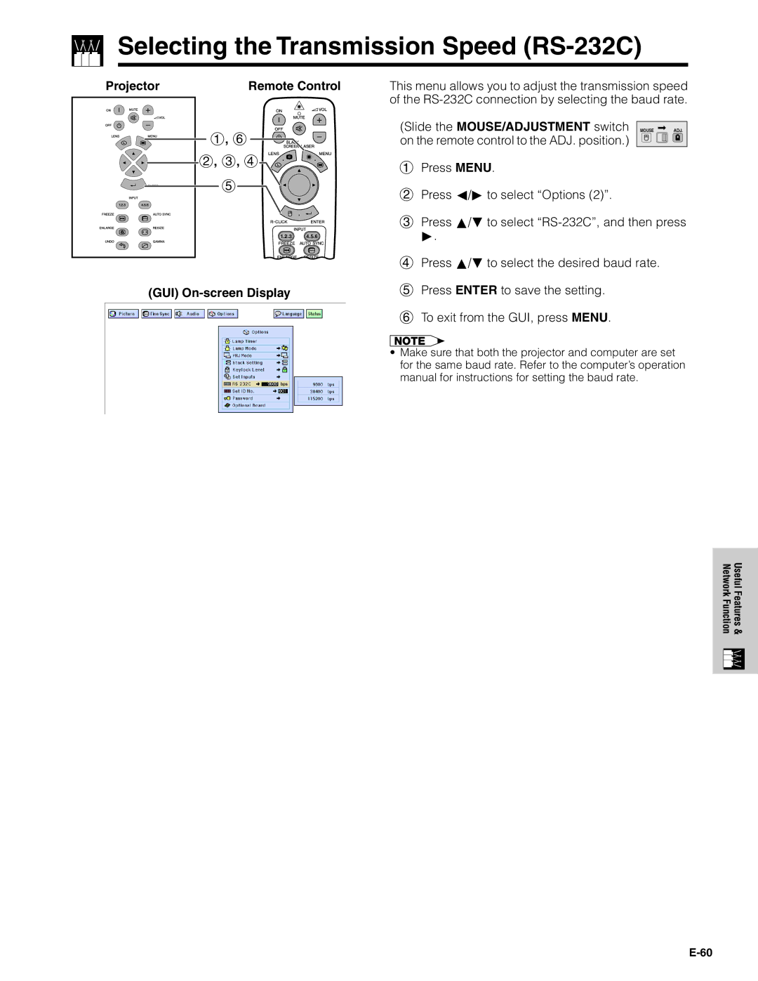 Sharp XG-V10XU operation manual Selecting the Transmission Speed RS-232C 