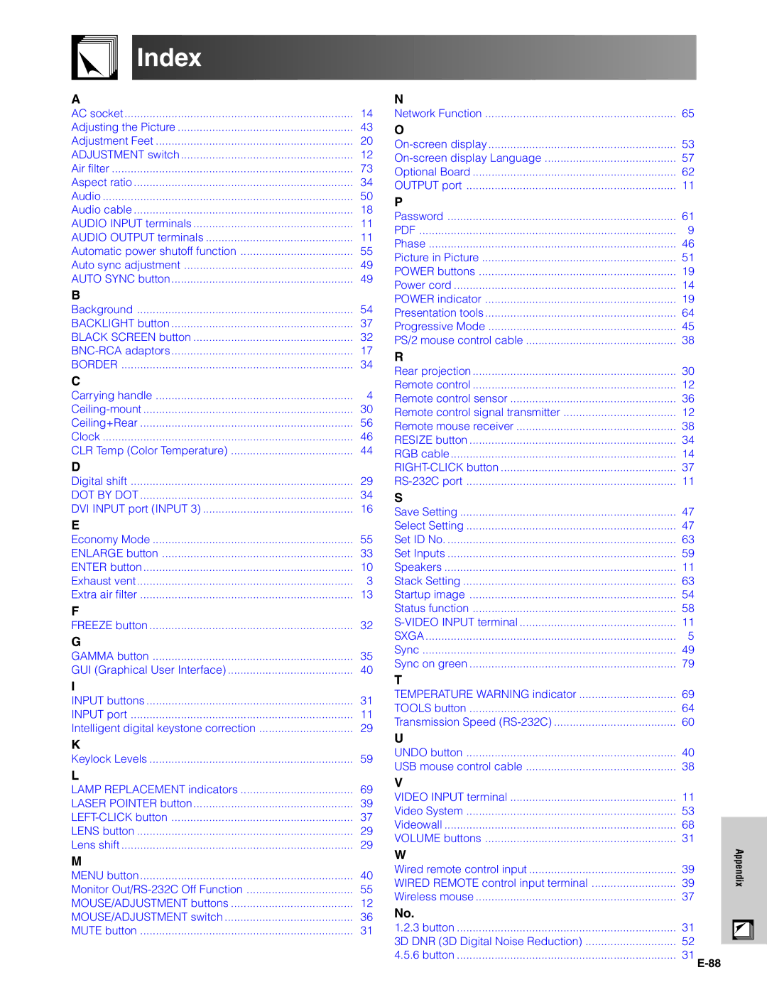 Sharp XG-V10XU operation manual Index, DOT by DOT 