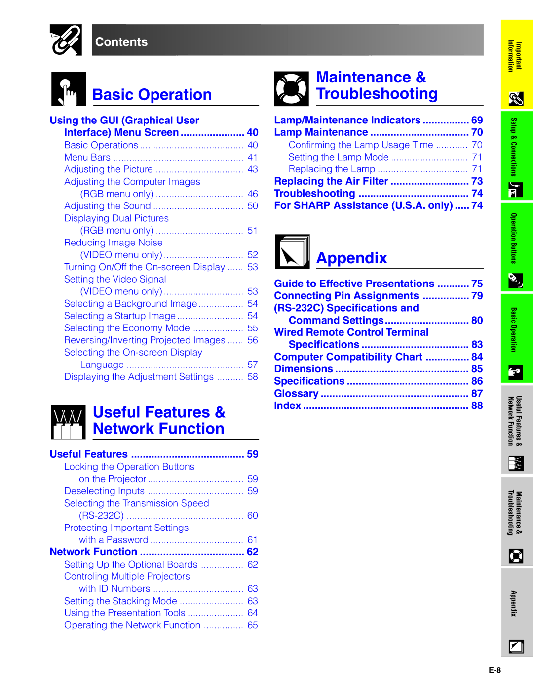 Sharp XG-V10XU operation manual Maintenance 