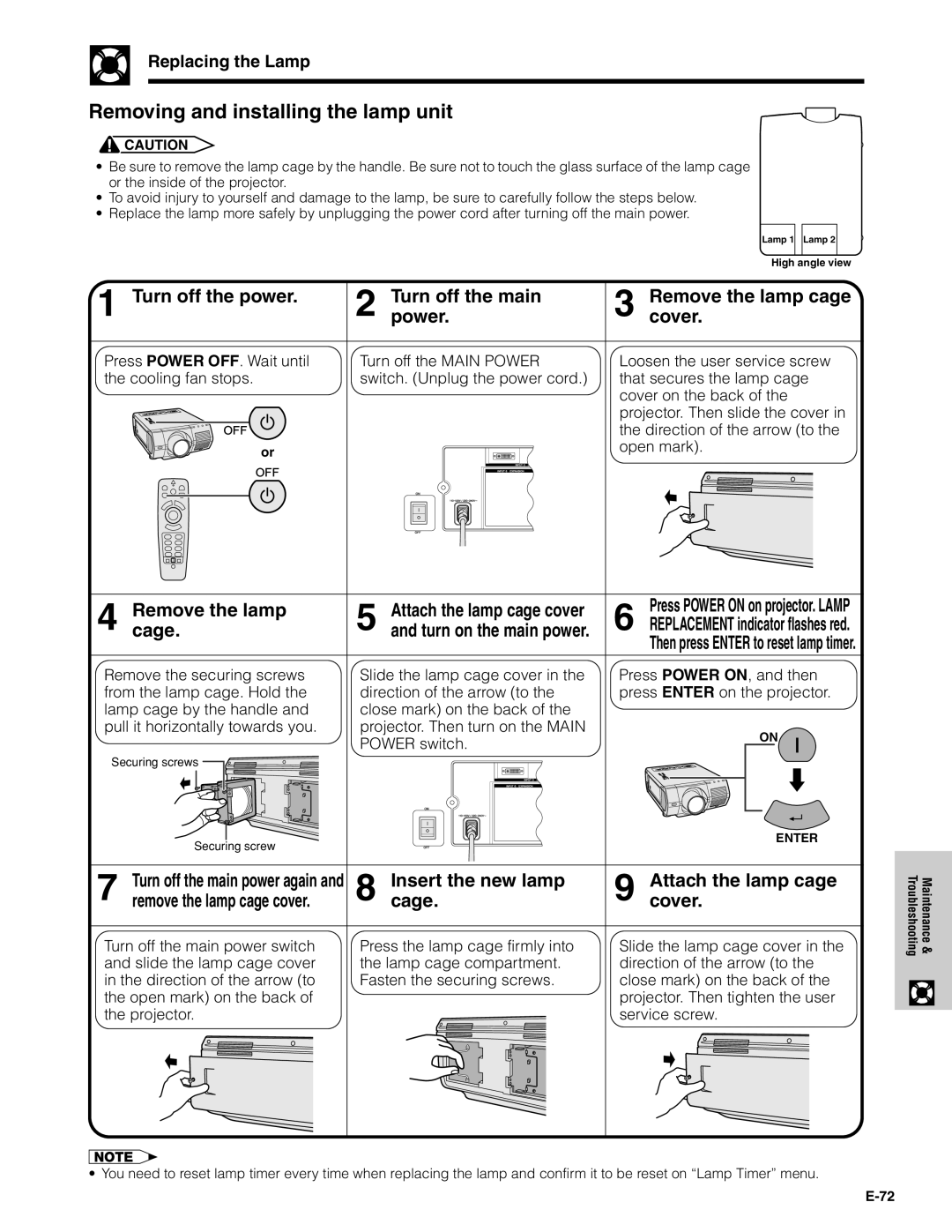 Sharp XG-V10XU operation manual Removing and installing the lamp unit 
