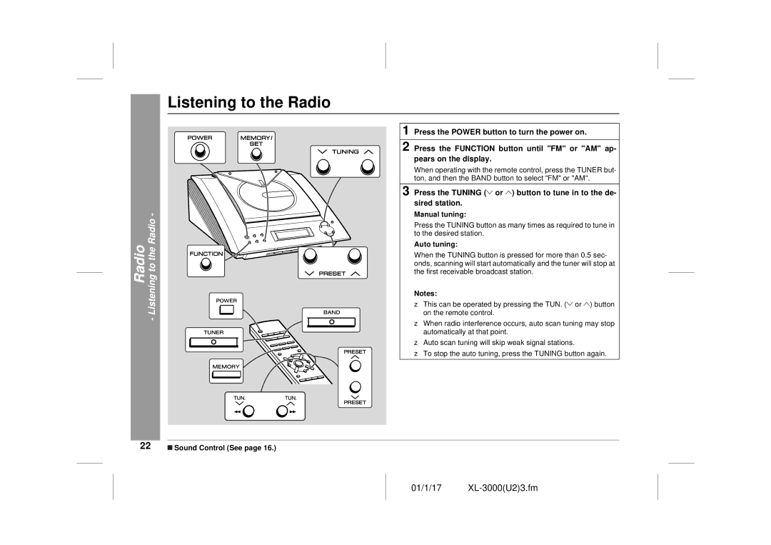 Sharp XL-3000 operation manual Radio Listening to the Radio, Auto tuning 