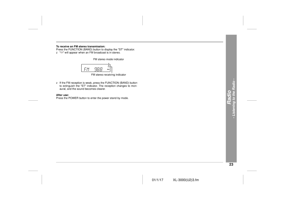 Sharp XL-3000 operation manual To receive an FM stereo transmission, After use 