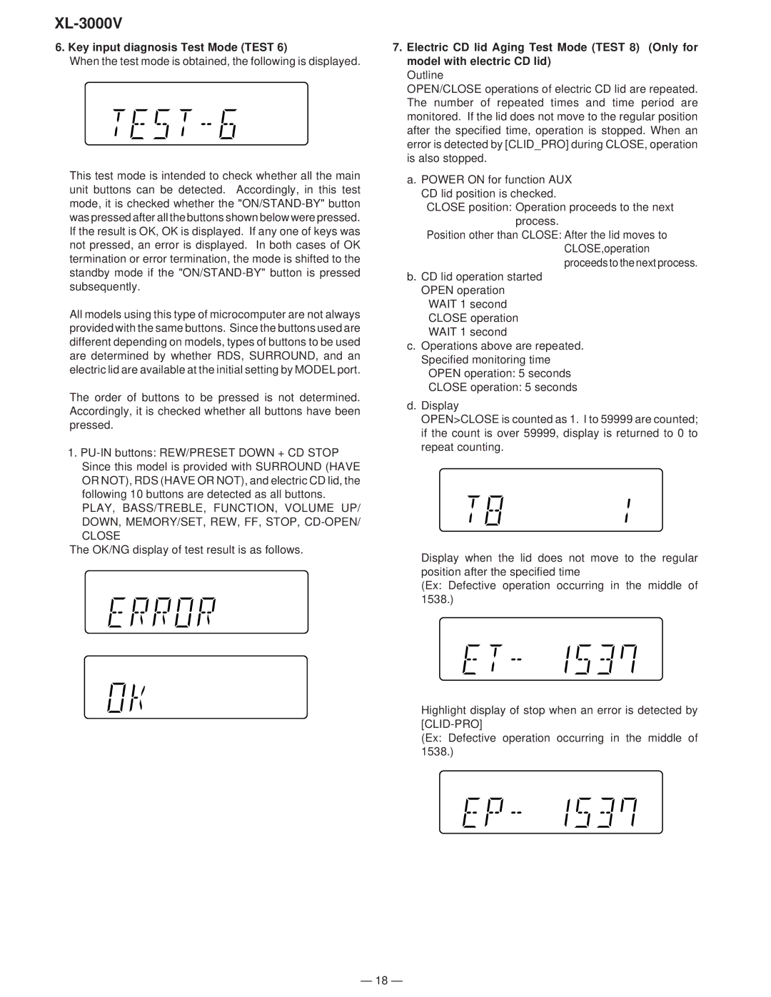 Sharp XL-3000V service manual Key input diagnosis Test Mode Test 