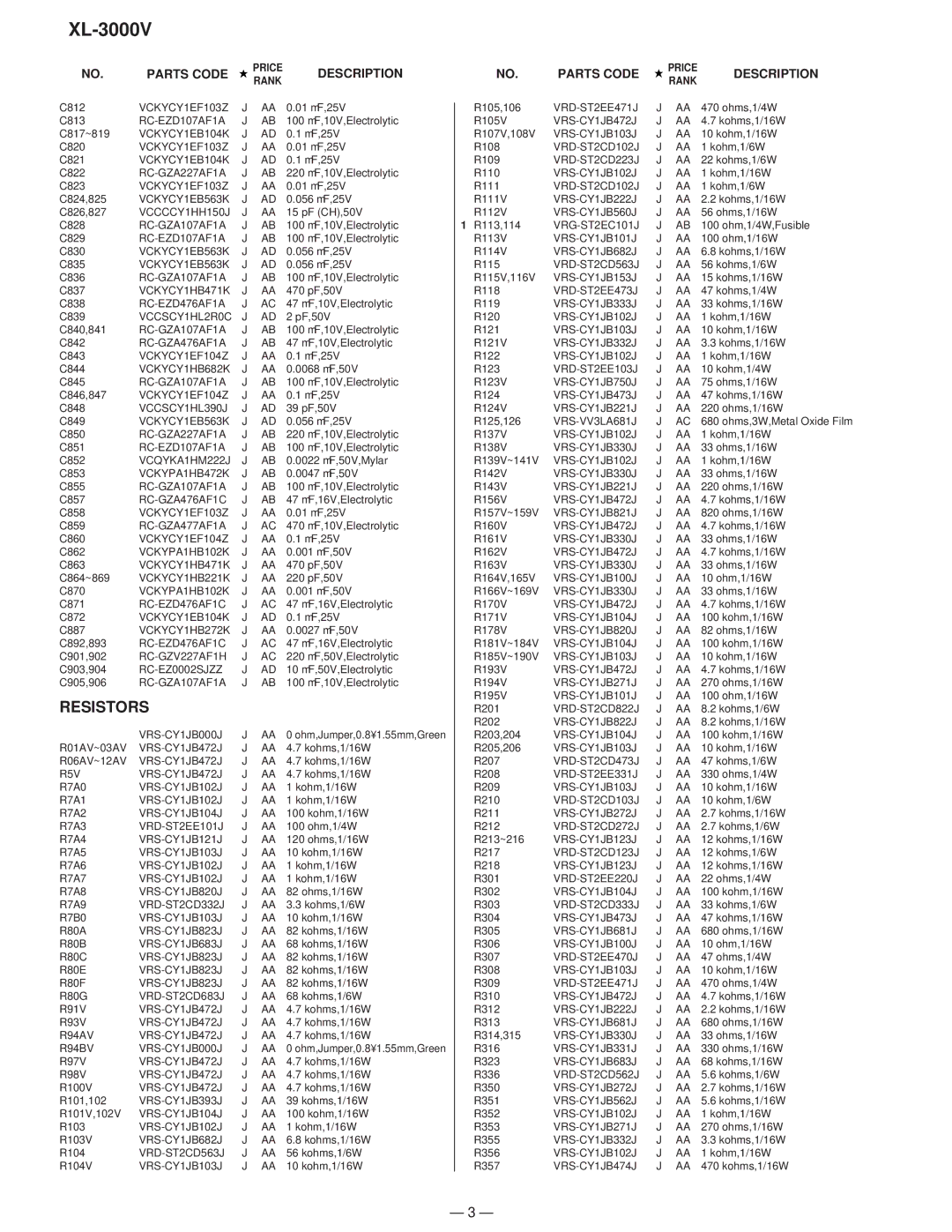 Sharp XL-3000V RC-EZD107AF1A, VCKYCY1EB104K, RC-GZA227AF1A, VCKYCY1EB563K, VCKYCY1HB471K, VCCSCY1HL2R0C, VCKYCY1HB682K 