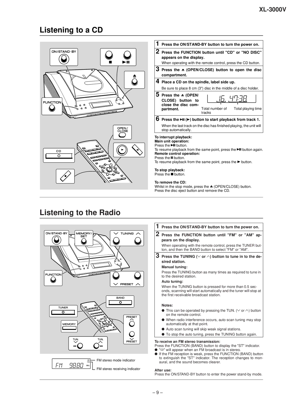 Sharp XL-3000V service manual Listening to a CD 