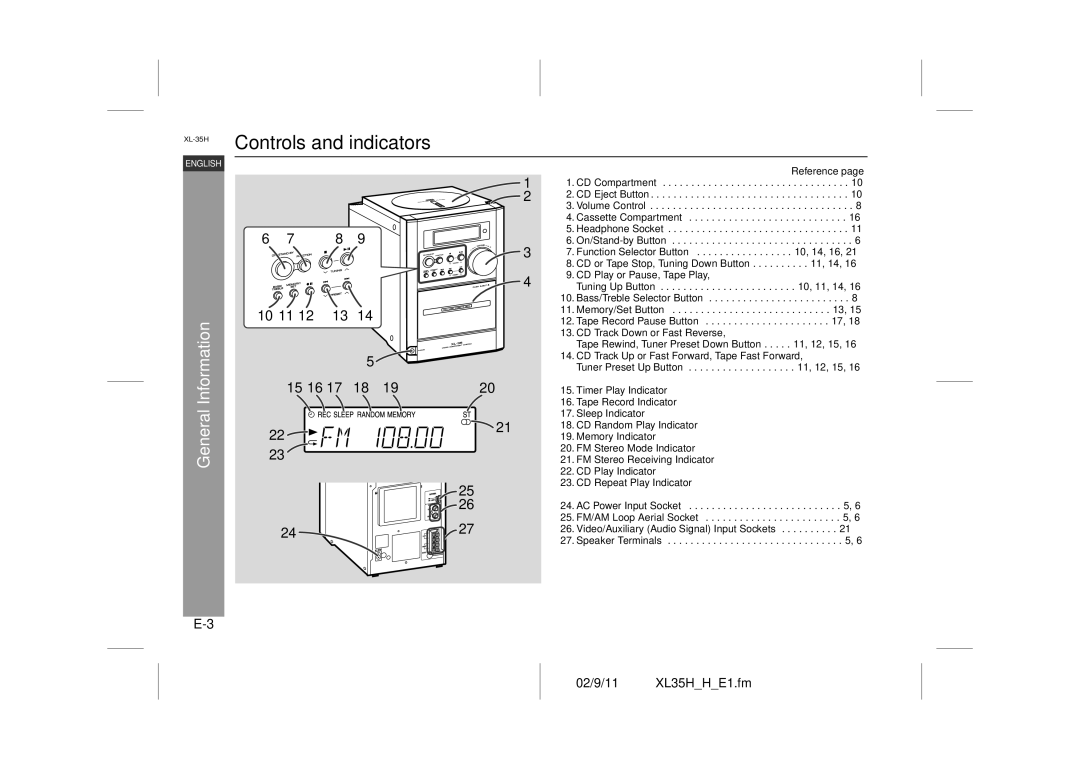 Sharp XL-35H operation manual Controls and indicators 