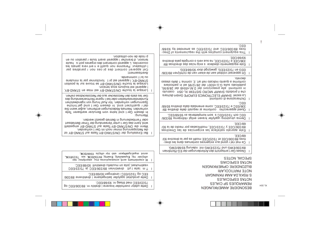 Sharp XL-35H operation manual Dichiarazione di conformità, Warnung, Avertissement 