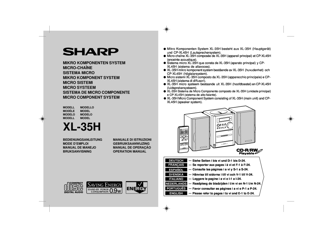 Sharp XL-35H operation manual Mikro Komponenten System Micro-Chaîne, Sistema Micro, Mikro Komponent System Micro Sistemi 