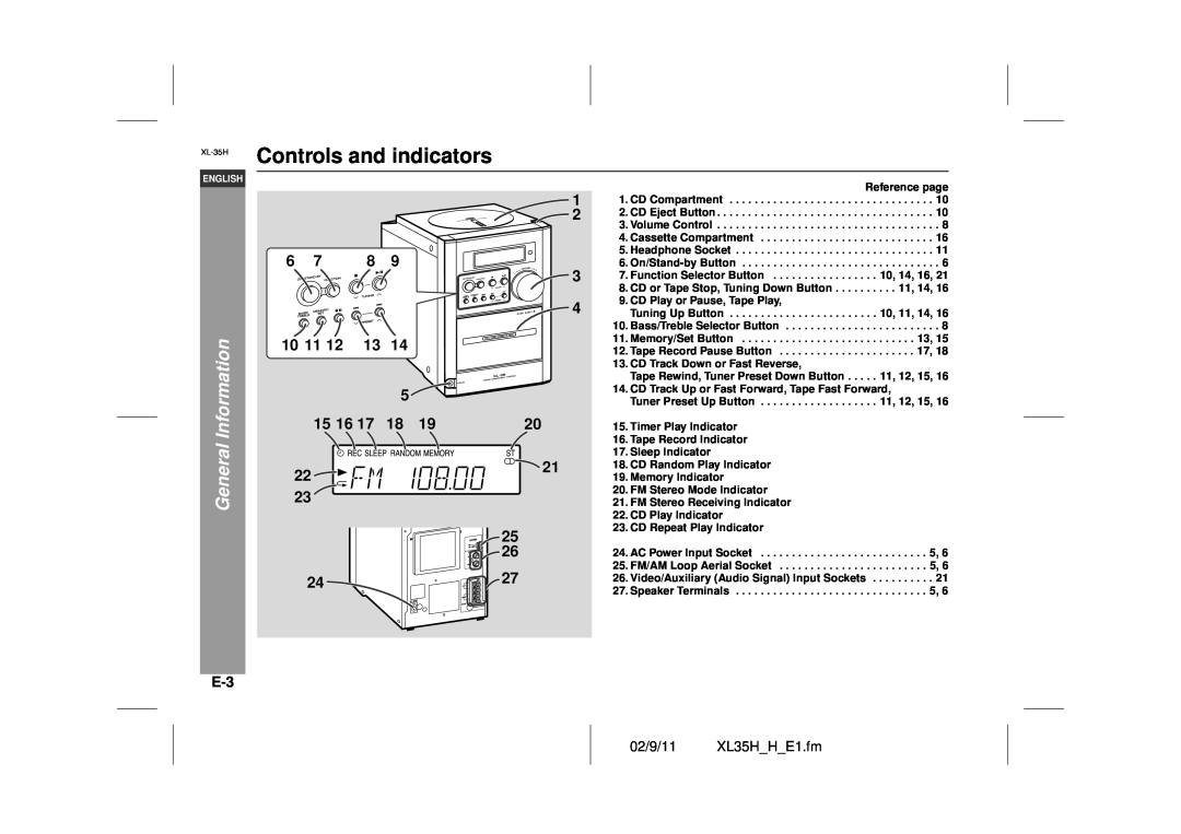 Sharp XL-35H operation manual Controls and indicators, General Information 