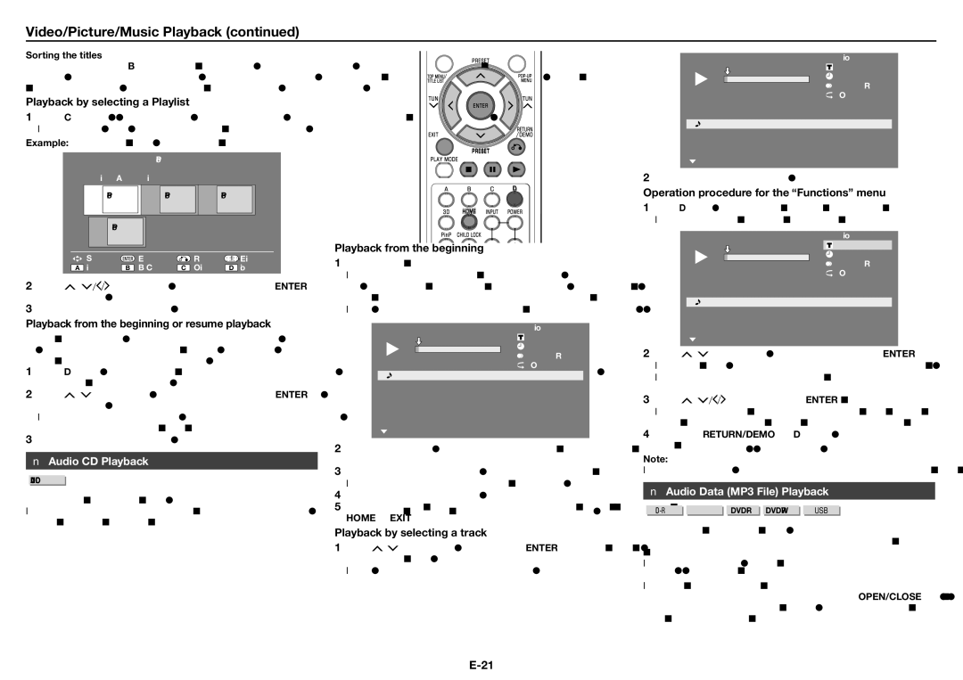 Sharp XL-BD601PH operation manual Audio CD Playback, Audio Data MP3 File Playback 