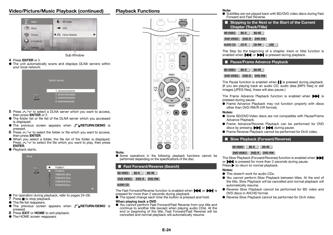 Sharp XL-BD601PH Video/Picture/Music Playback Playback Functions, Fast Forward/Reverse Search, Chapter Track/Title 