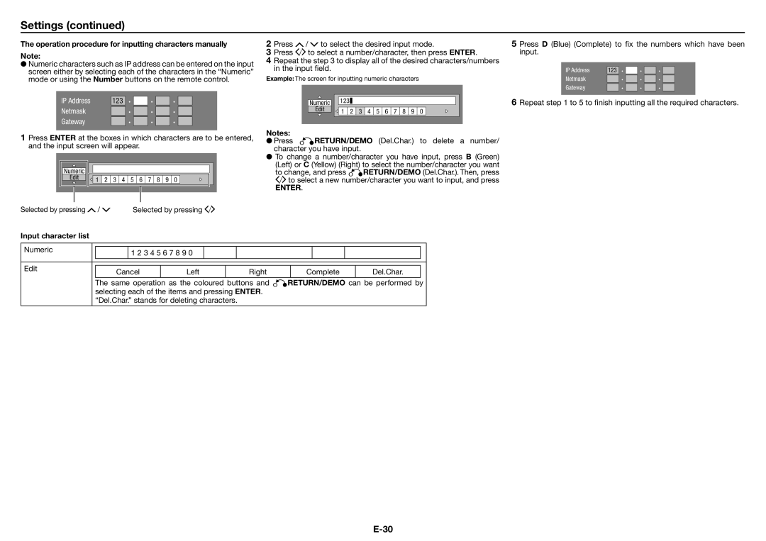 Sharp XL-BD601PH operation manual Operation procedure for inputting characters manually Note, Input character list 