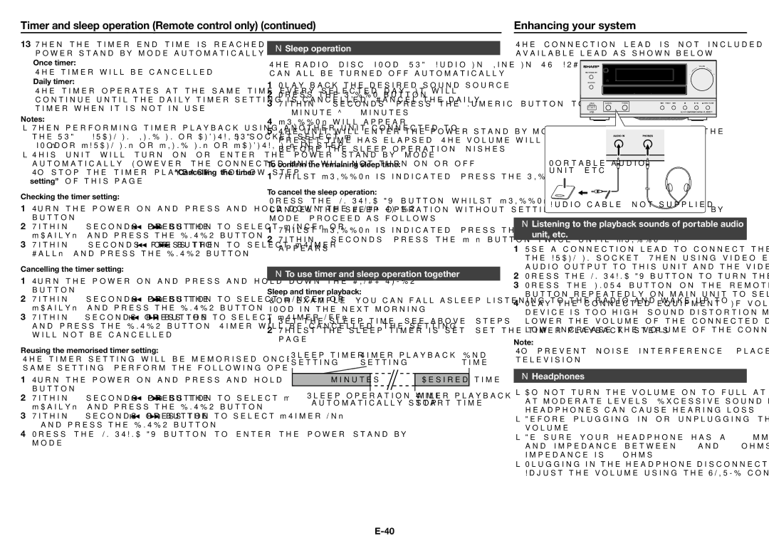 Sharp XL-BD601PH operation manual Sleep operation, To use timer and sleep operation together, Headphones 