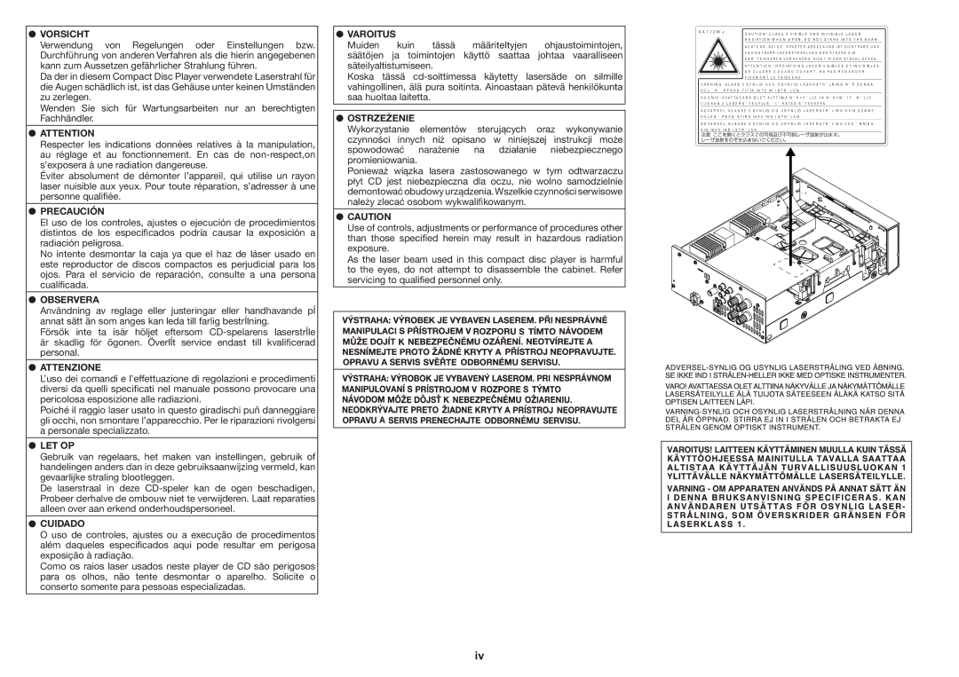 Sharp XL-BD601PH operation manual Vorsicht 