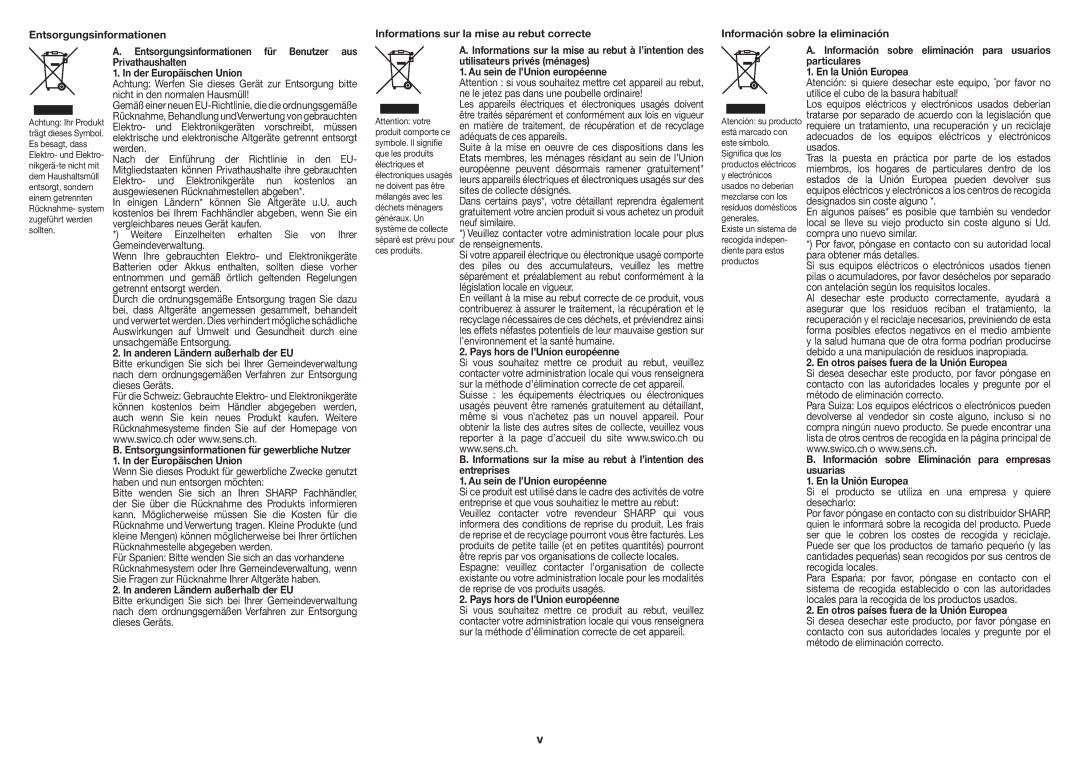 Sharp XL-BD601PH operation manual Anderen Ländern außerhalb der EU, Pays hors de l’Union européenne 