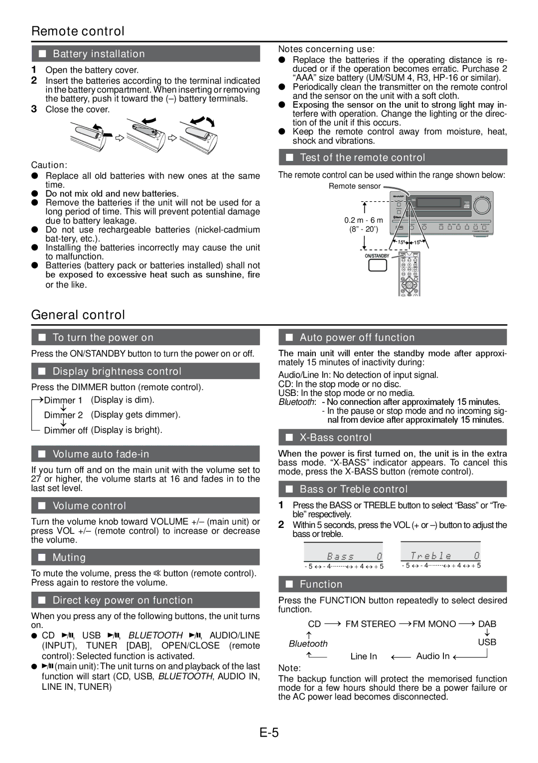 Sharp XL-DAB102DH operation manual Remote control, General control 