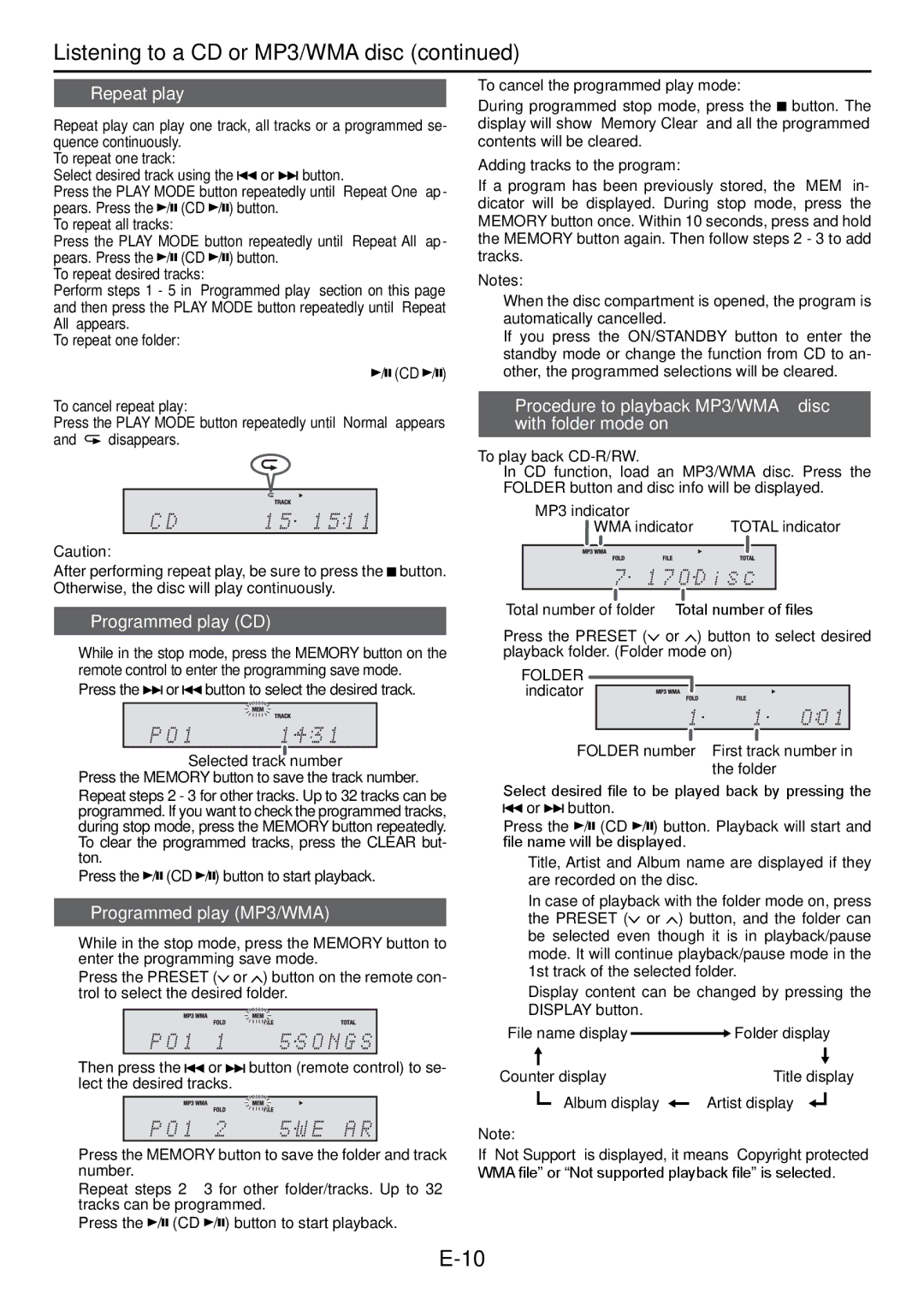 Sharp XL-DAB102DH operation manual Repeat play, Programmed play CD, Programmed play MP3/WMA 