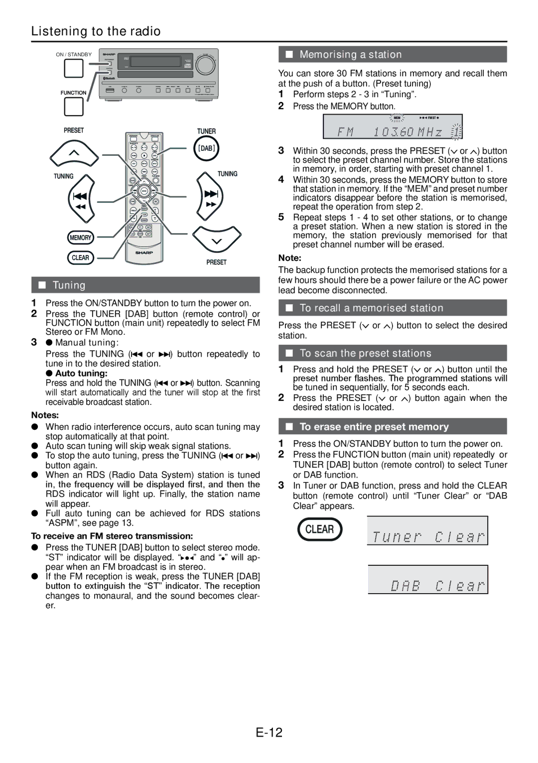 Sharp XL-DAB102DH operation manual Listening to the radio 