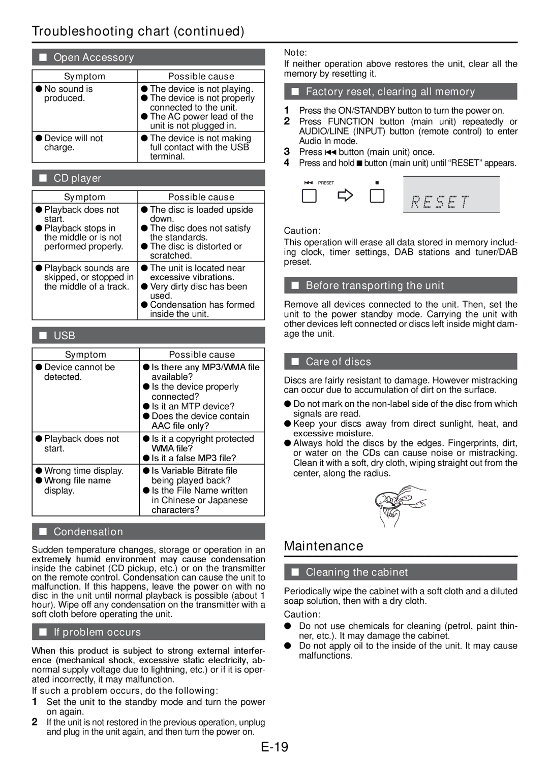 Sharp XL-DAB102DH operation manual Maintenance 