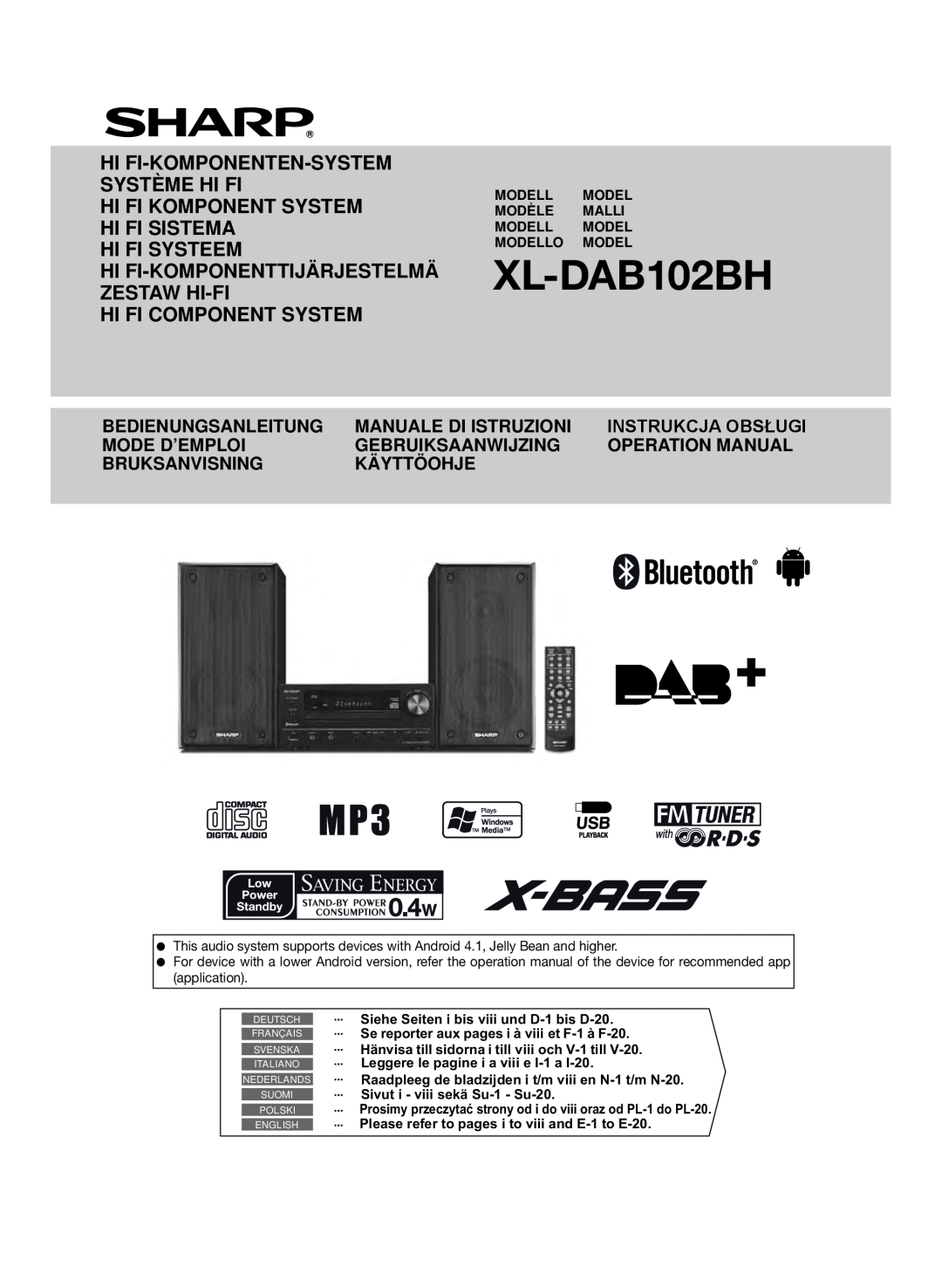 Sharp XL-DAB102DH operation manual HI FI-Komponenten-System, Système Hi Fi, Hi Fi Komponent System, Hi Fi Sistema, Modell 