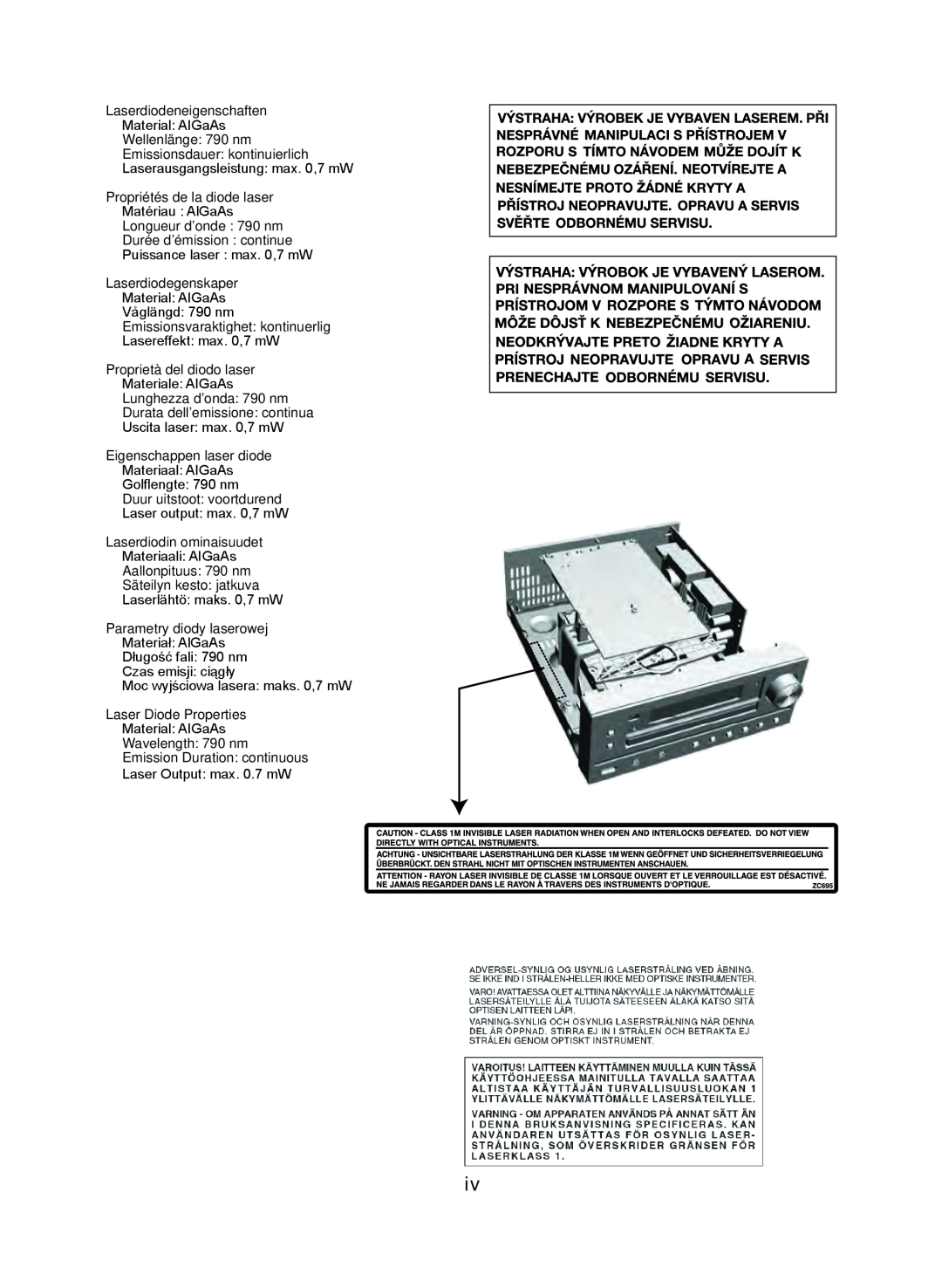 Sharp XL-DAB102DH operation manual Laserdiodegenskaper Material AIGaAs 