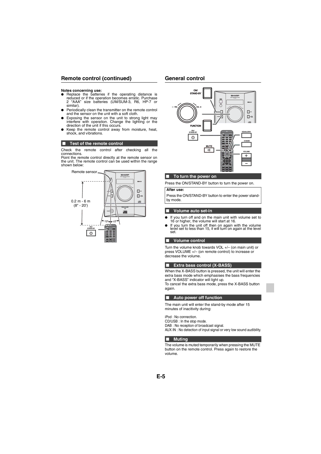 Sharp XL-DAB20NH, XL-DAB10NH operation manual Remote control General control 