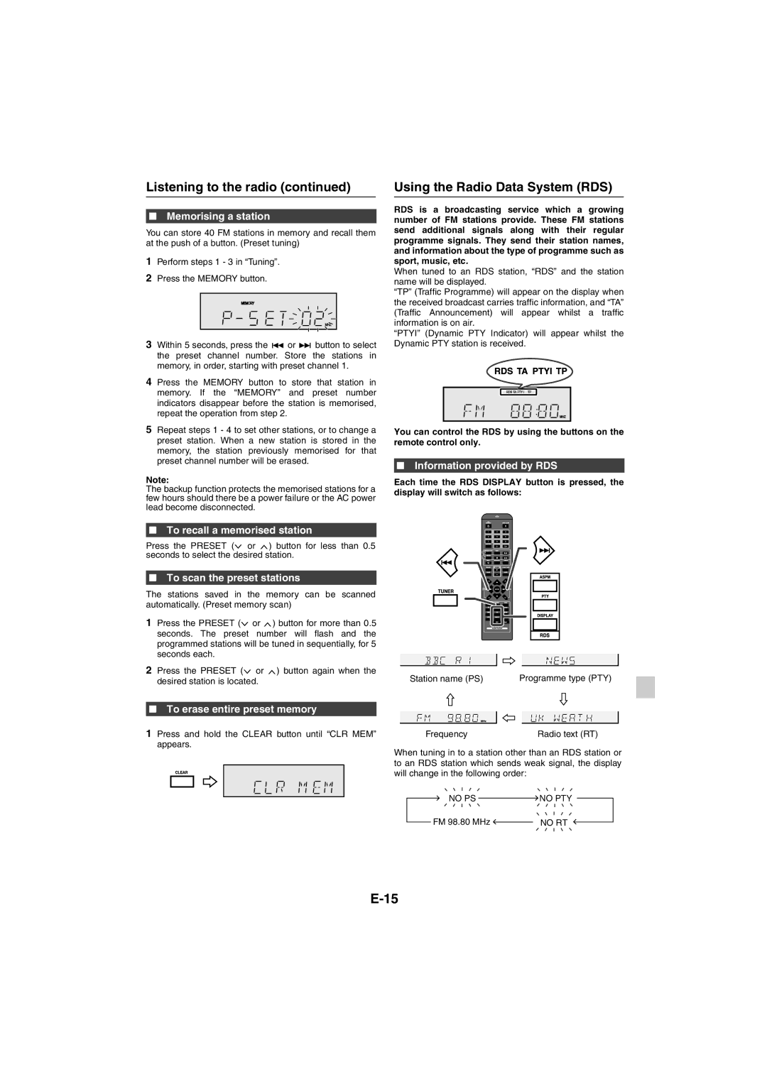 Sharp XL-DAB20NH, XL-DAB10NH operation manual Using the Radio Data System RDS 