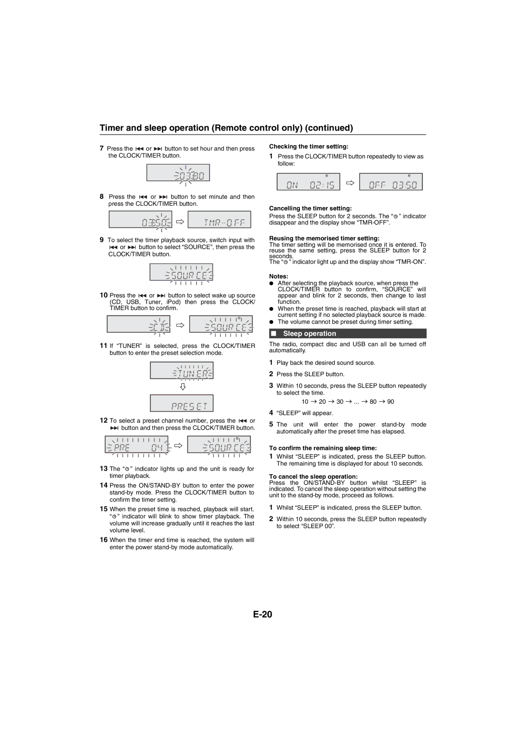 Sharp XL-DAB10NH, XL-DAB20NH operation manual Sleep operation 