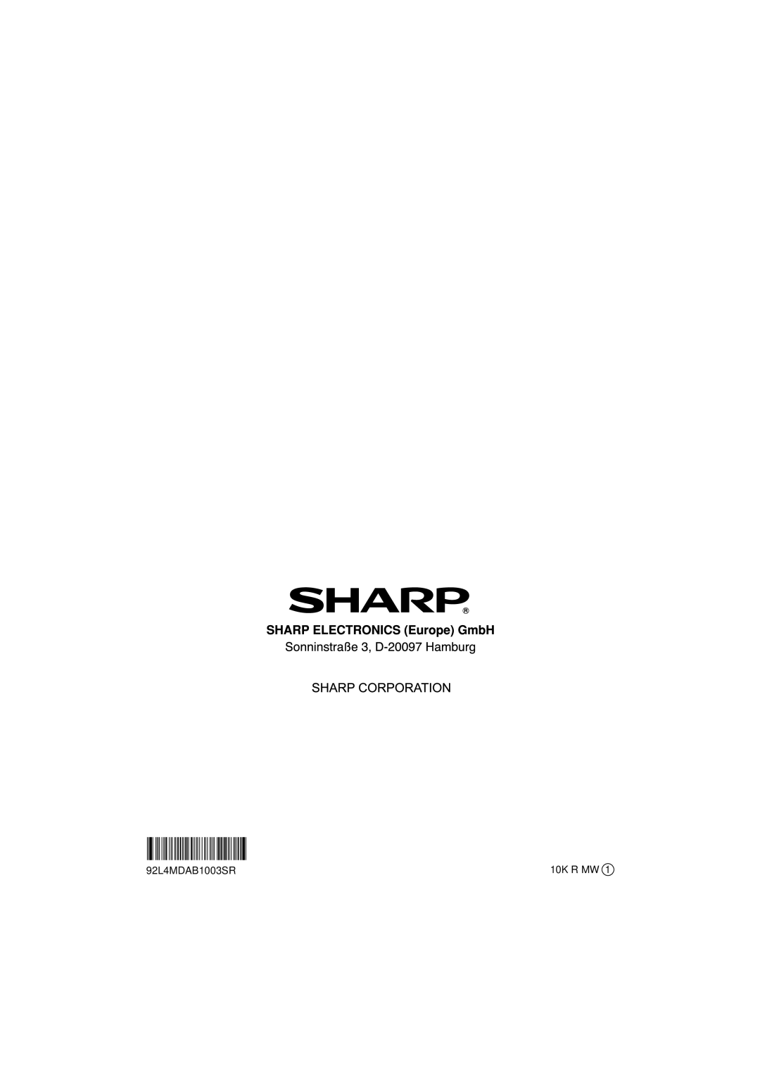 Sharp XL-DAB10NH, XL-DAB20NH operation manual 92L4MDAB1003SR 10K R MW 