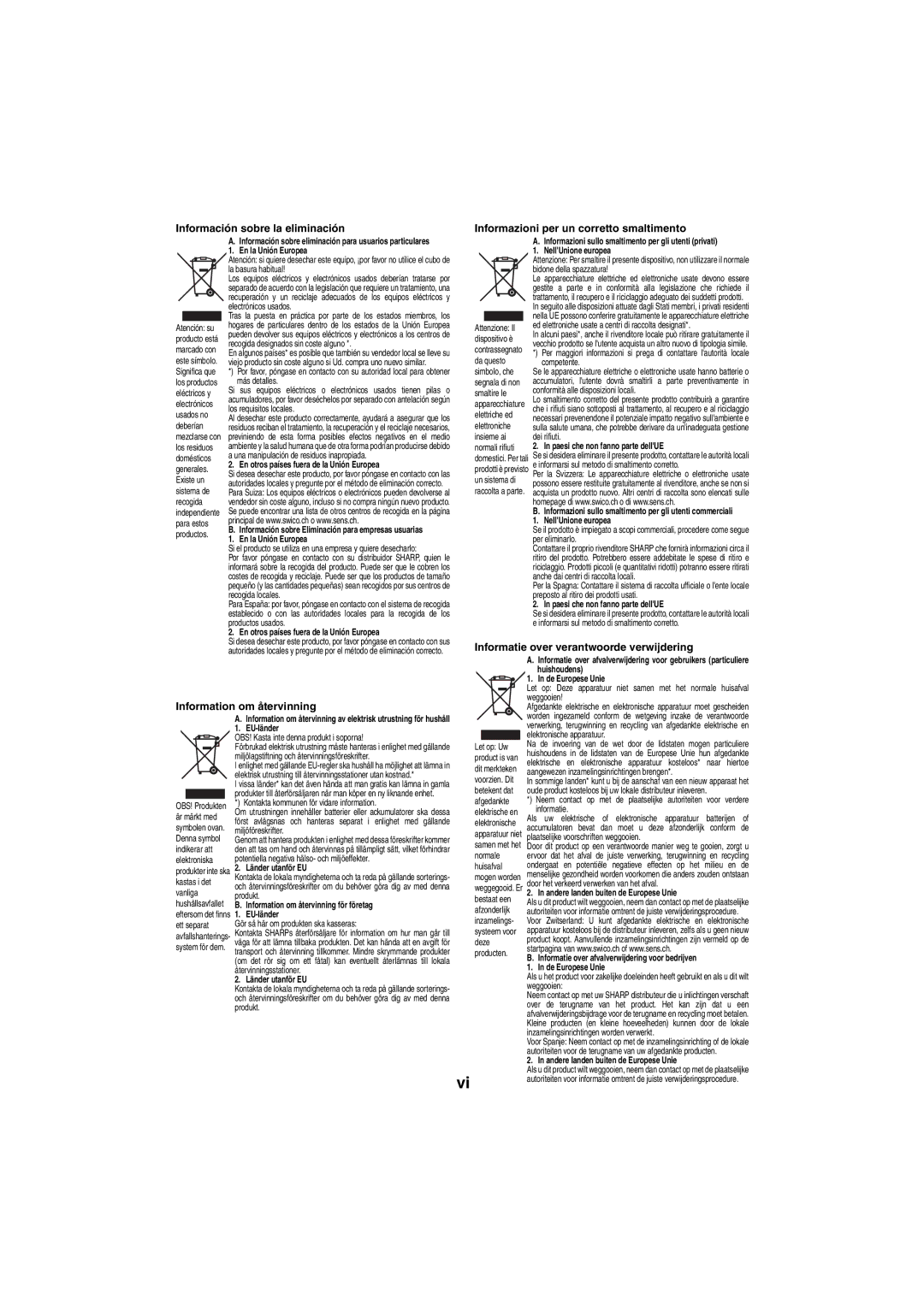 Sharp XL-DAB10NH, XL-DAB20NH operation manual Information om återvinning, Informatie over verantwoorde verwijdering 