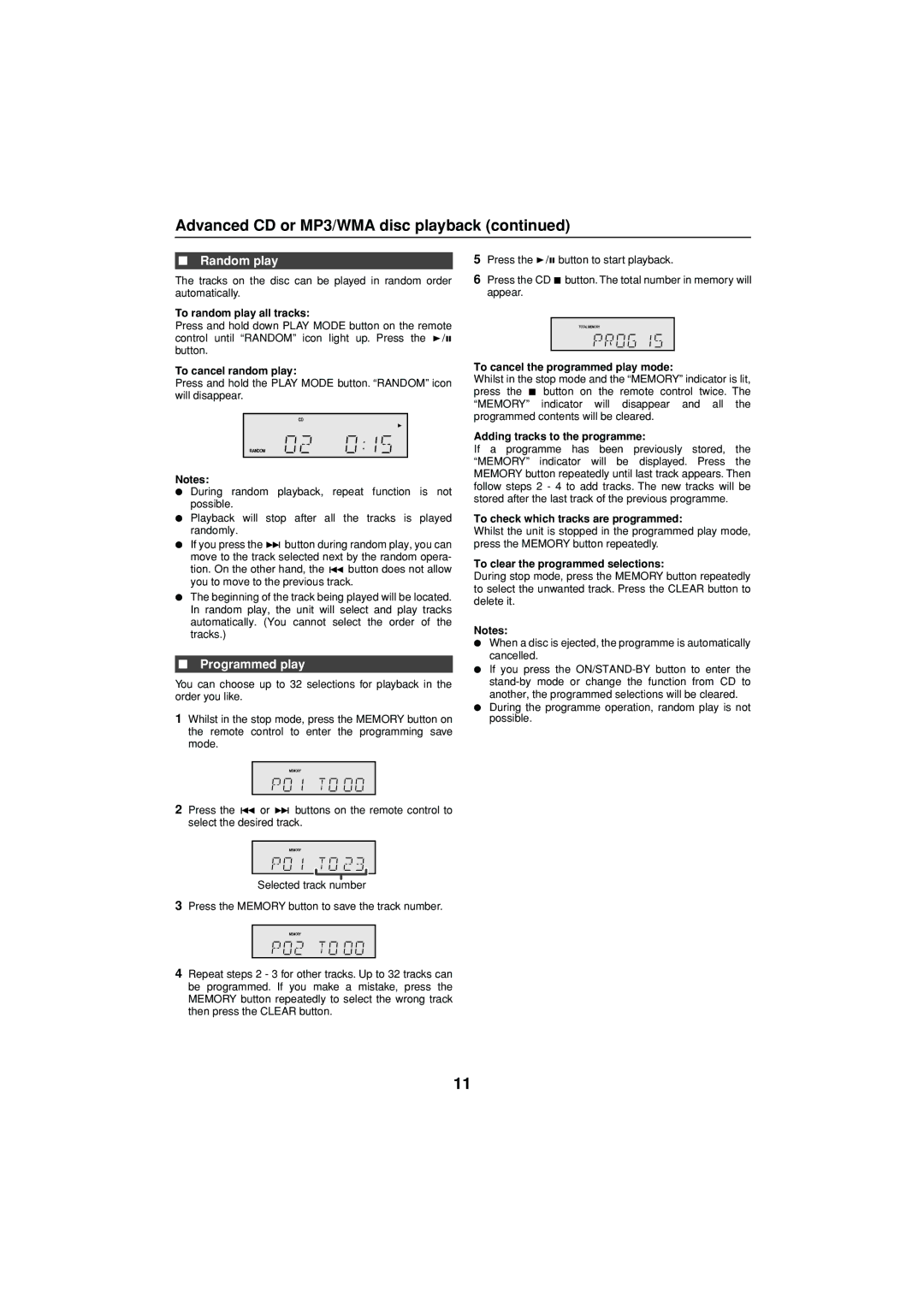 Sharp XL-DH10N 20H_Front XL-DH10NH XL-DH20NH operation manual Random play, Programmed play 